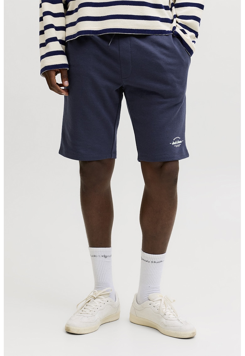 Pantaloni scurti din amestec de bumbac organic cu snururi - Bleumarin