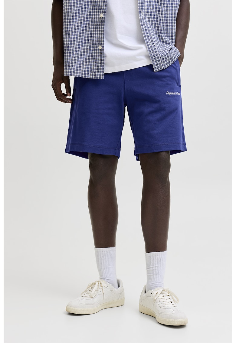 Pantaloni scurti de trening cu detaliu brodat - Albastru