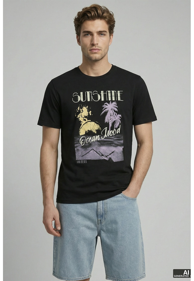 Tricou de bumbac cu imprimeu grafic - Negru