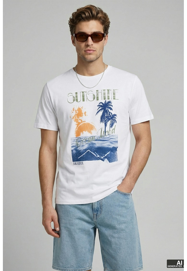 Tricou de bumbac cu imprimeu grafic - Alb optic