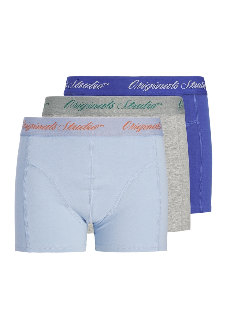 Set de boxeri cu banda logo in talie - 3 perechi - Gri melange/Albastru royal/Albastru deschis