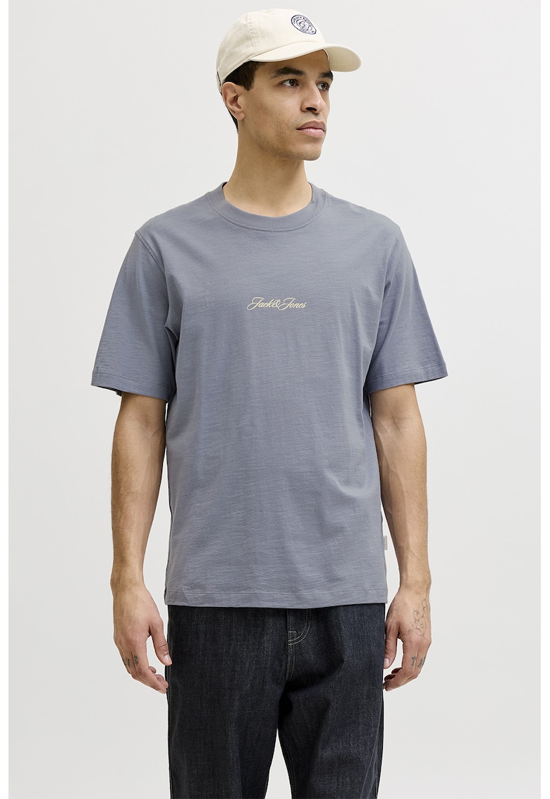 Tricou din bumbac organic cu imprimeu pe partea din spate - Albastru prafuit