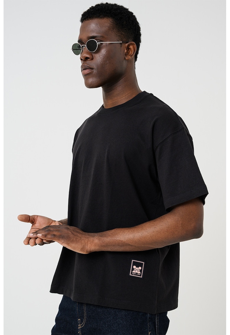 Tricou din bumbac organic cu imprimeu pe partea din spate - Negru