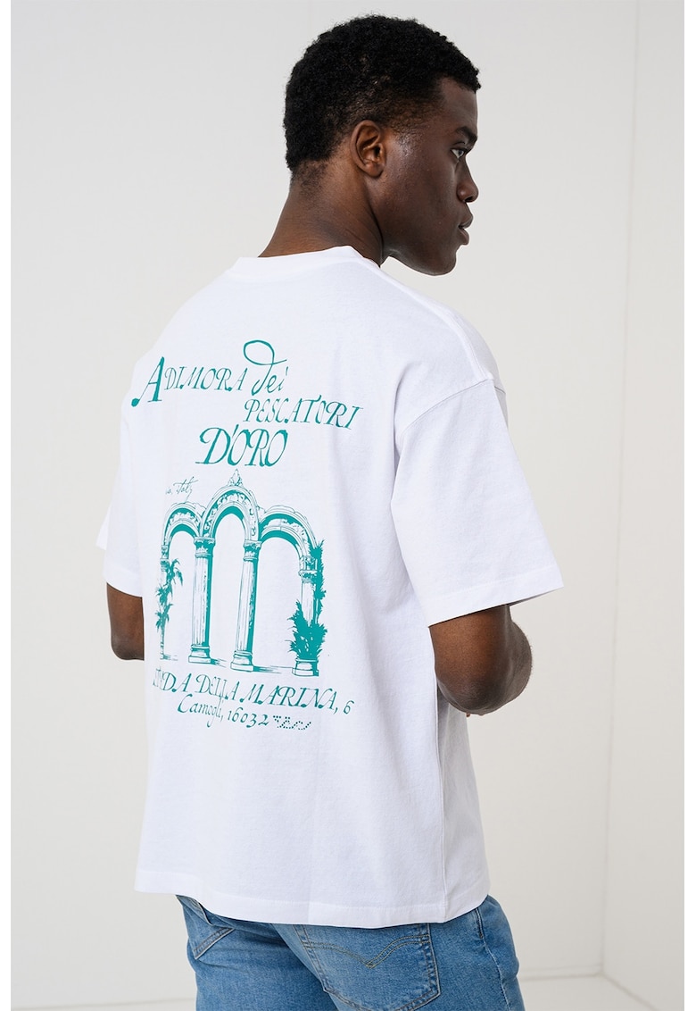 Tricou din bumbac organic cu imprimeu pe partea din spate - Verde/Alb optic