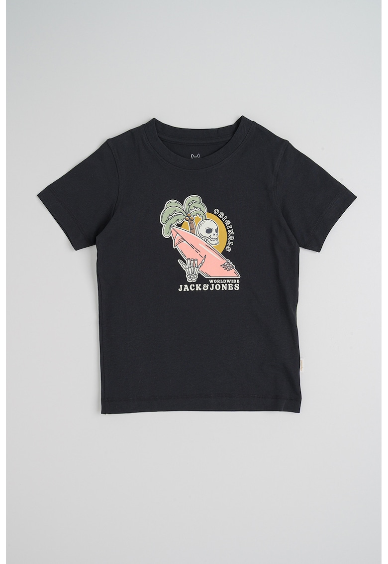 Tricou din bumbac organic cu imprimeu logo - Negru