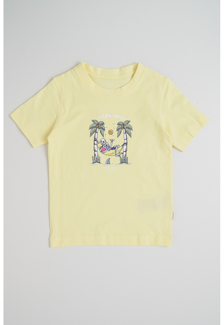 Tricou din bumbac organic cu imprimeu logo - Galben pal