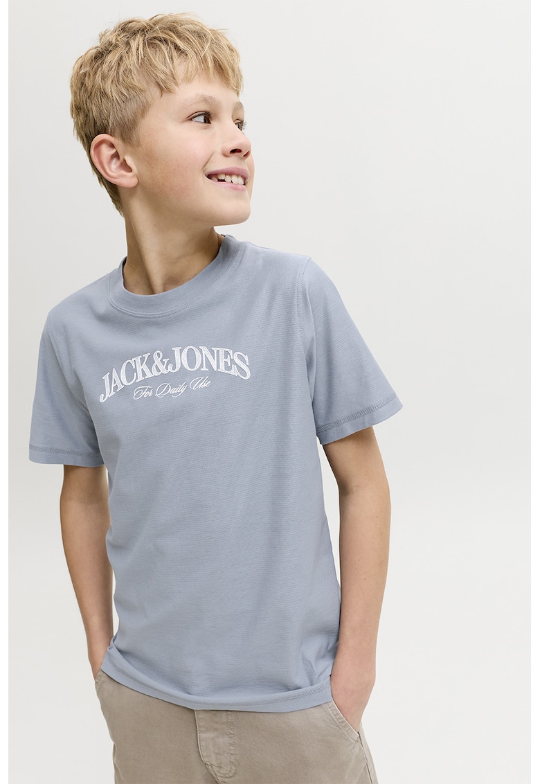 Tricou din bumbac cu logo - Albastru prafuit