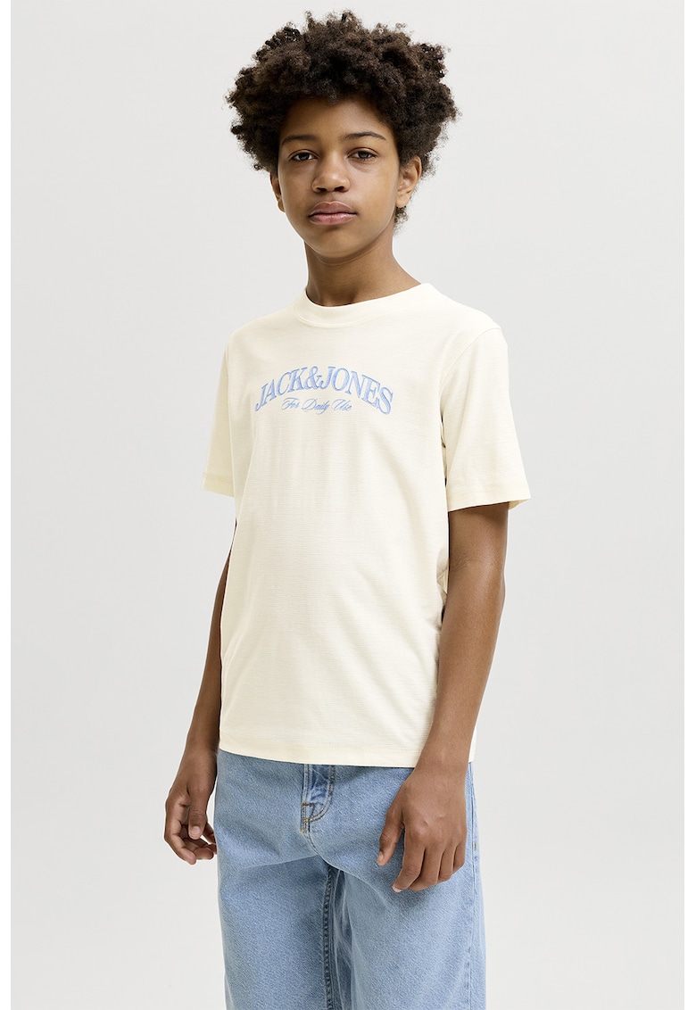Tricou din bumbac cu logo - Albastru pal/Crem