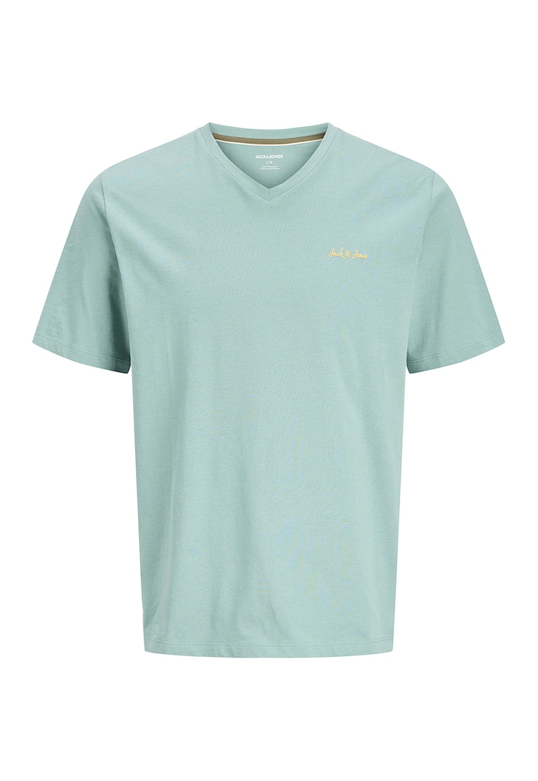 Tricou din bumbac cu decolteu in V - Verde menta