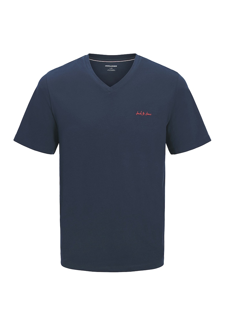 Tricou din bumbac cu decolteu in V - Bleumarin