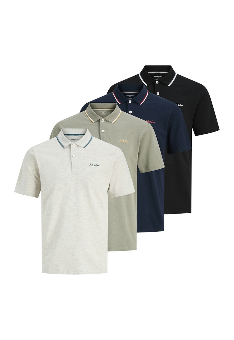 Set de tricouri polo - 4 piese - Negru/Gri/Verde pal
