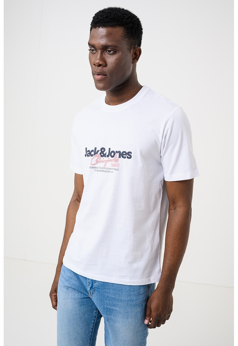 Tricou din bumbac organic cu imprimeu logo - Alb