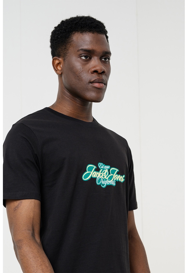 Tricou din bumbac organic cu imprimeu logo - Negru