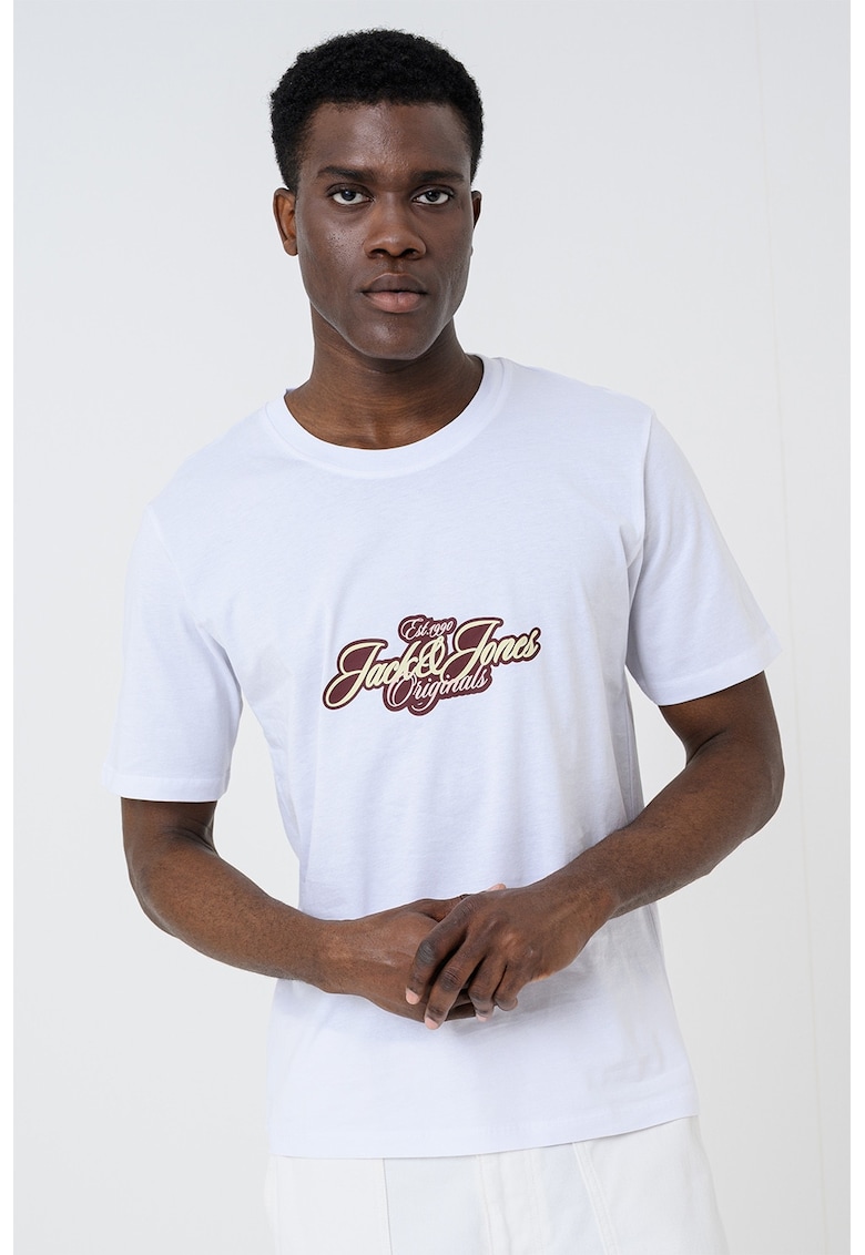 Tricou din bumbac organic cu imprimeu logo - Visiniu/Alb optic
