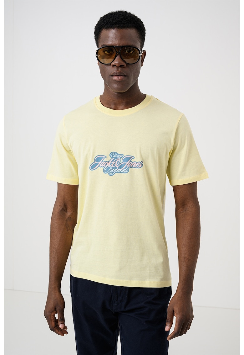Tricou din bumbac organic cu imprimeu logo - Galben pal