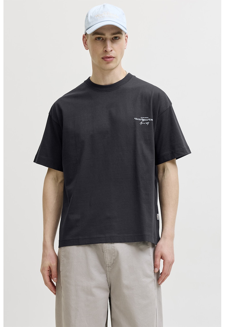 Tricou cu imprimeu grafic pe partea din spate - Negru/Albastru prafuit