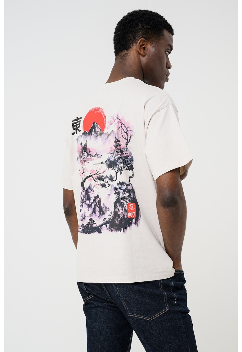 Tricou cu imprimeu grafic pe partea din spate - Alb murdar