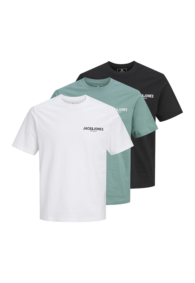 Set de tricouri din bumbac organic cu imprimeu logo - 3 piese - Alb/Negru/Verde menta