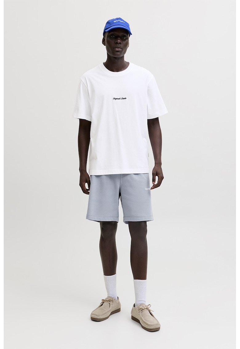 Tricou din amestec de bumbac organic cu broderie text - Alb