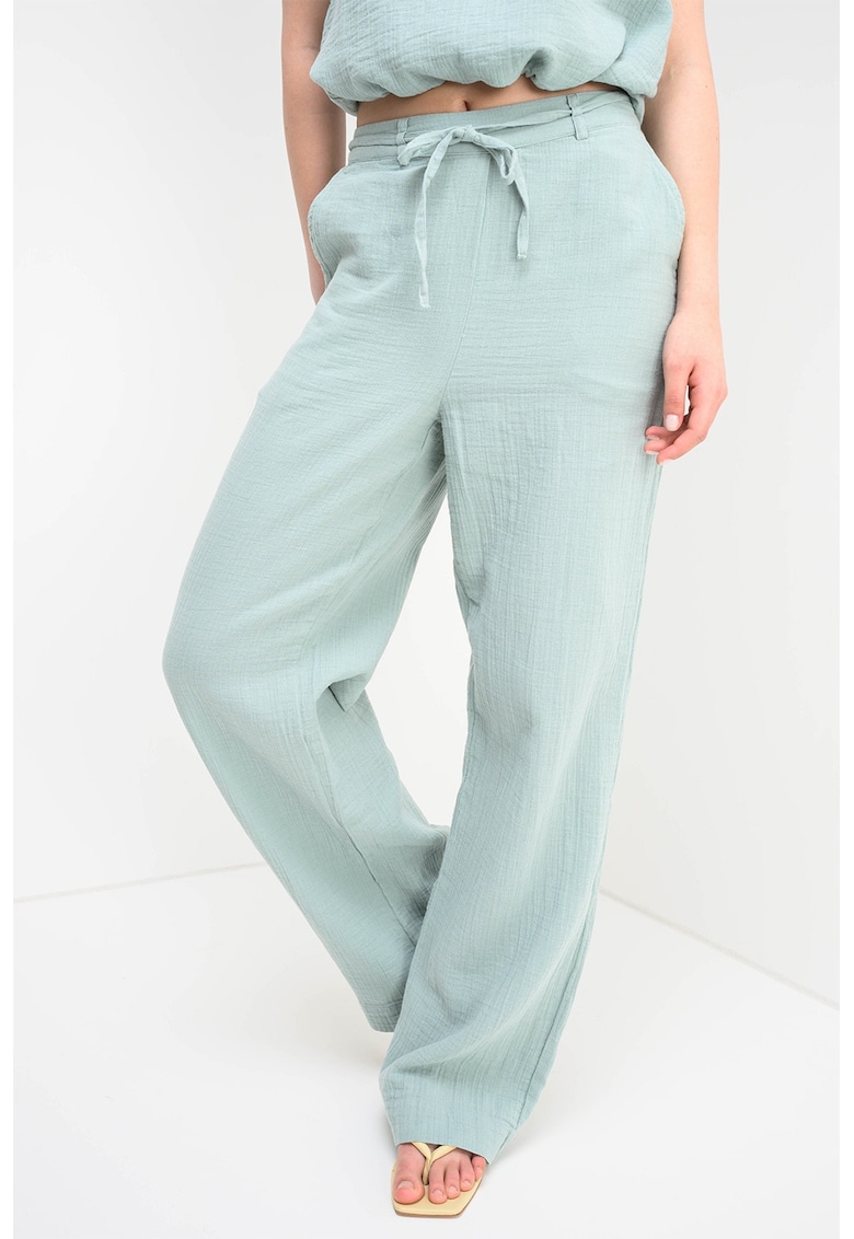 Pantaloni relaxed fit din bumbac organic cu snur de ajustare in talie - Verde pal