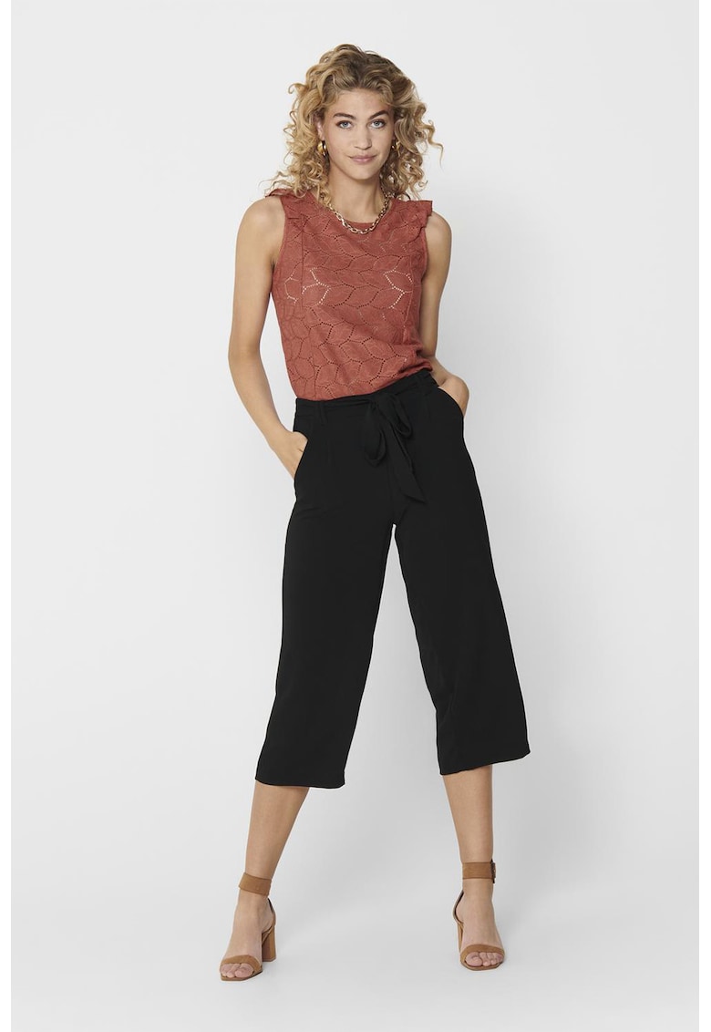 Pantaloni crop cu talie inalta - Negru