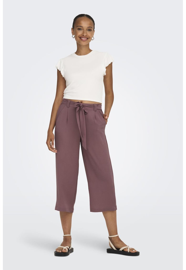 Pantaloni crop cu talie inalta - Roz prafuit