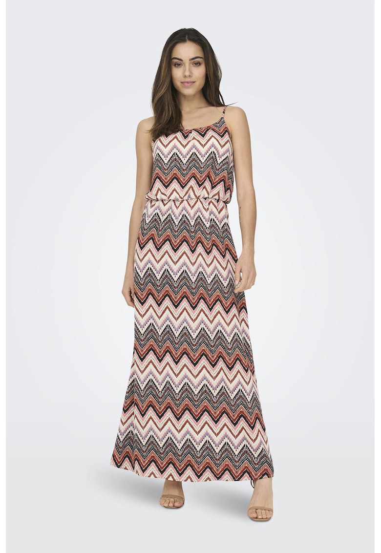 Rochie maxi fara maneci Winner - Negru/Maro/Roz pal