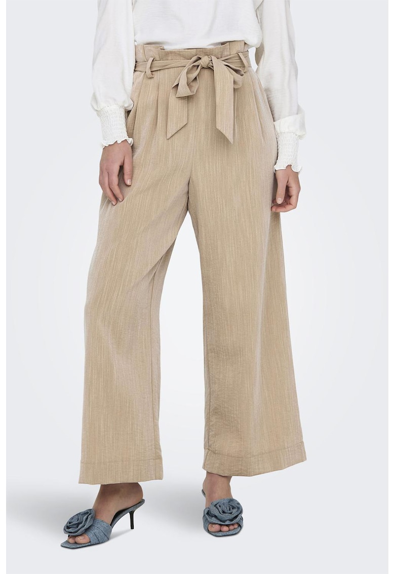 Pantaloni cu croiala ampla si cordon asortat - Bej