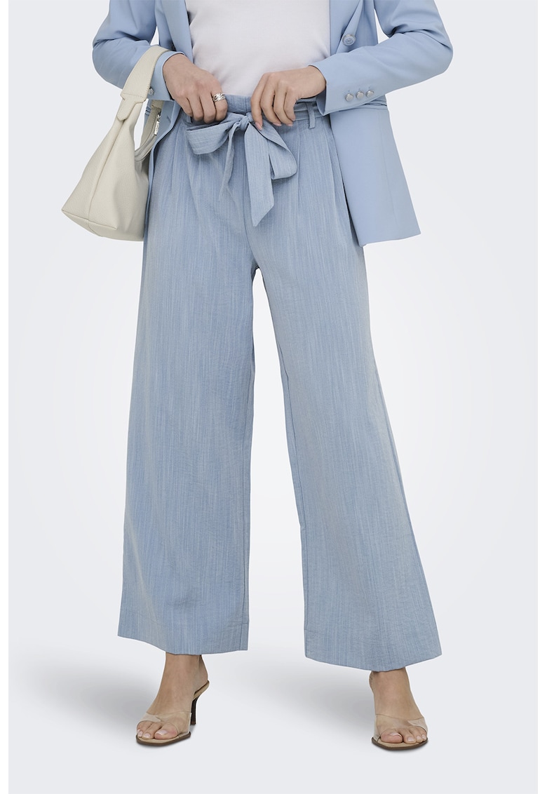 Pantaloni cu croiala ampla si cordon asortat - Albastru pastel