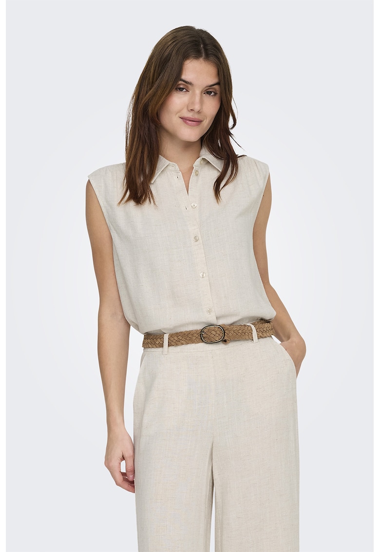 Jack & Jones - Camasa fara maneci din amestec de in - Maro taupe deschis