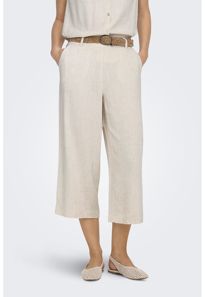 Pantaloni crop din amestec de in - Maro taupe deschis