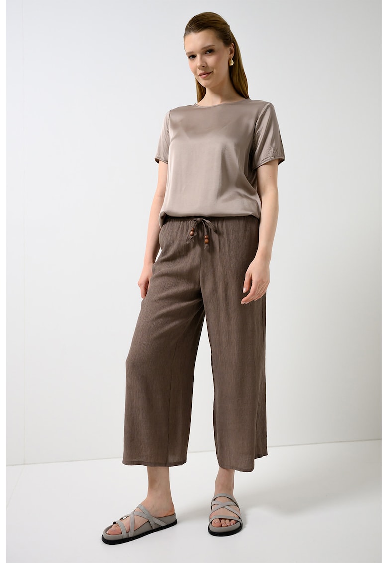 Pantaloni vaporosi cu croiala ampla si talie ajustabila - Maro taupe