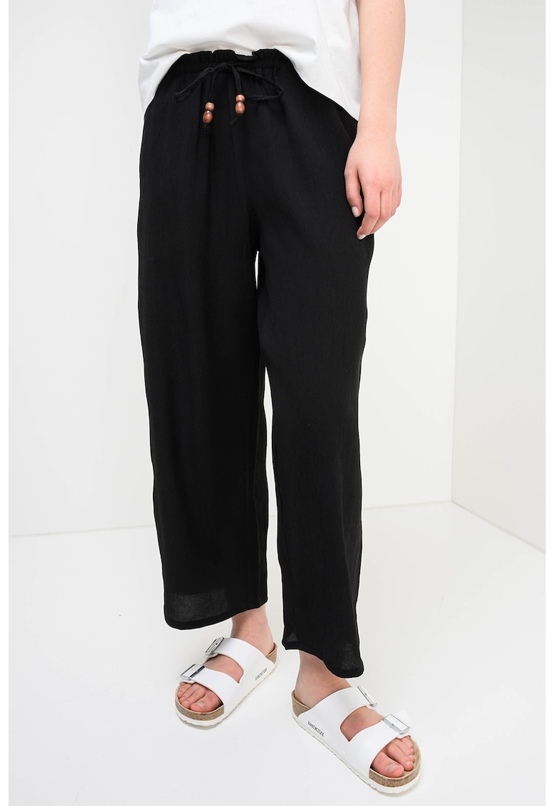 Pantaloni vaporosi cu croiala ampla si talie ajustabila - Negru