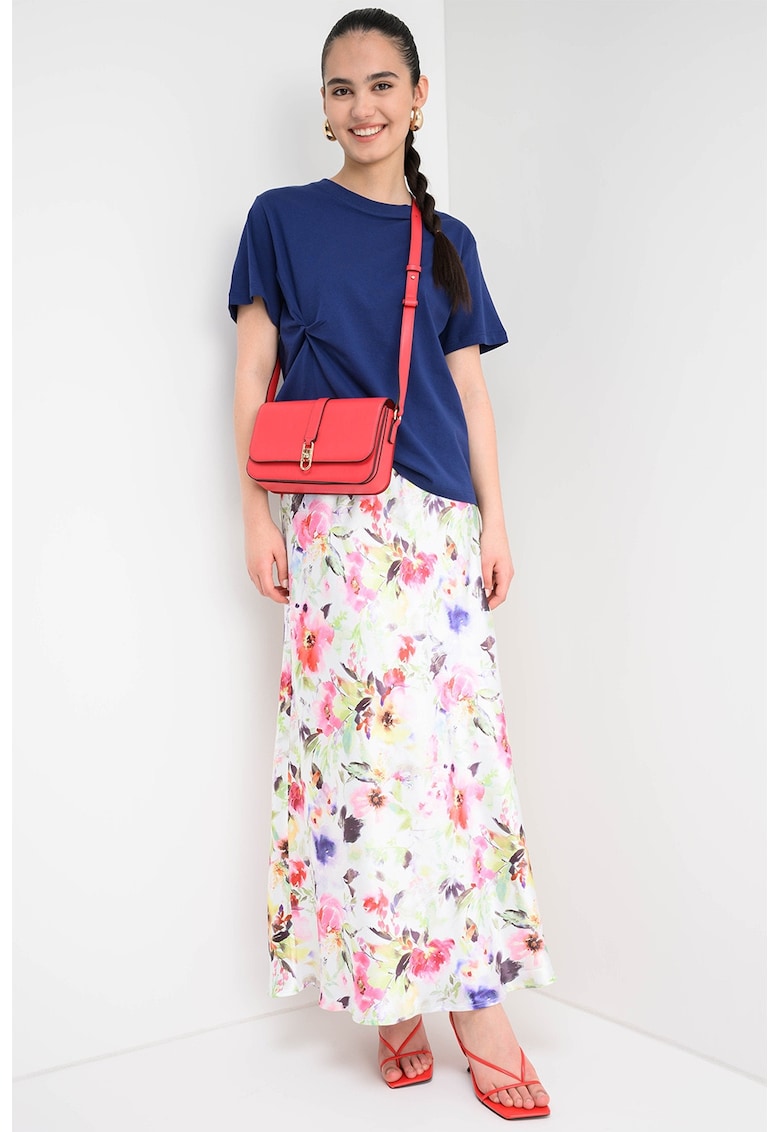 Tricou cu model uni si detaliu drapat - Bleumarin