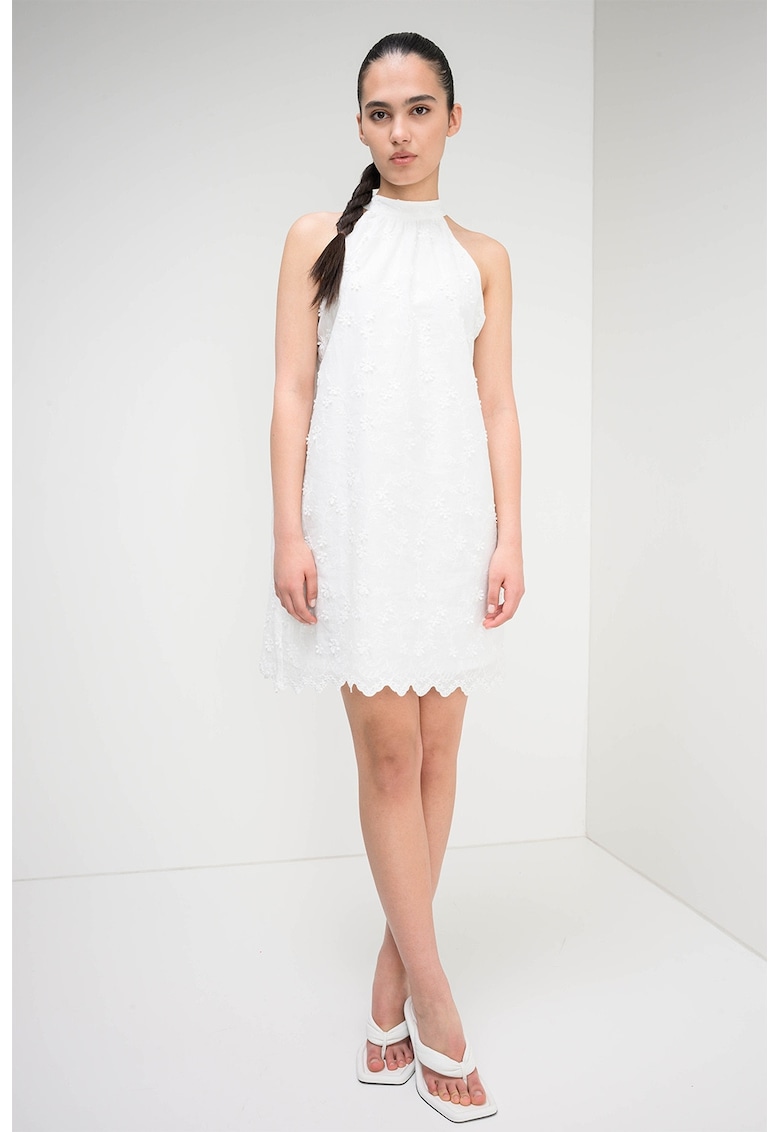 Rochie scurta cu model cu broderii florale - Alb