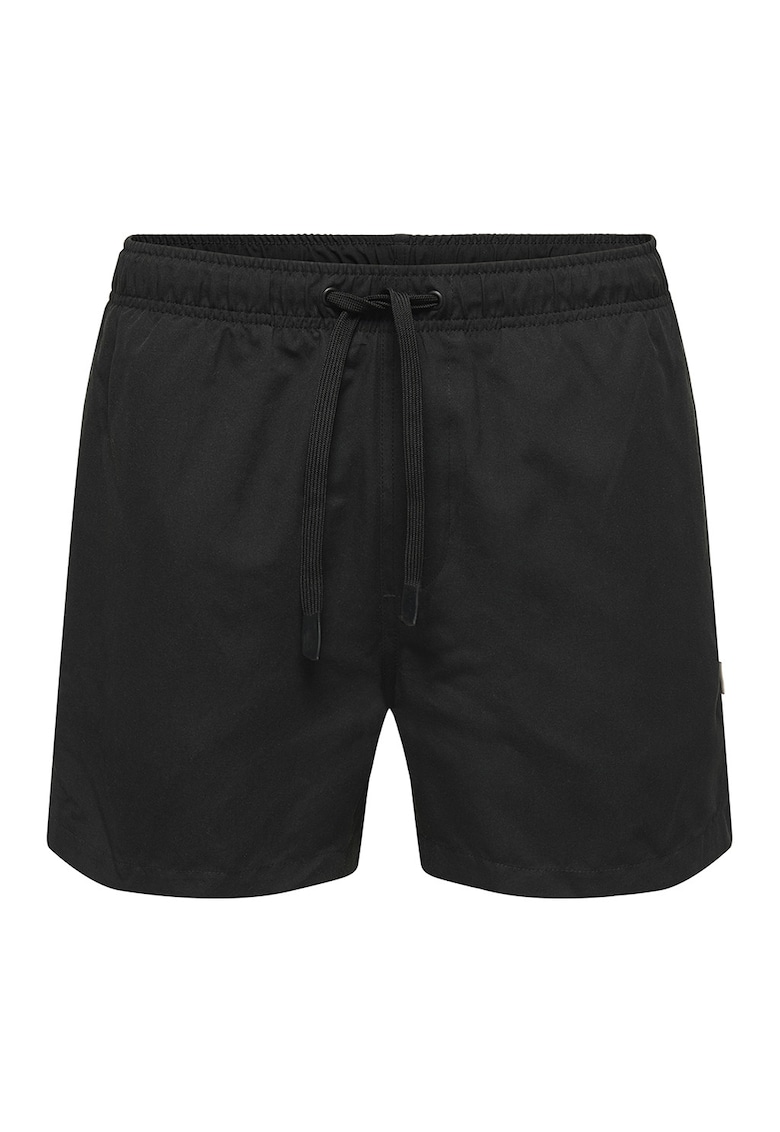 Pantaloni scurti de baie cu snur de ajustare in talie - Negru