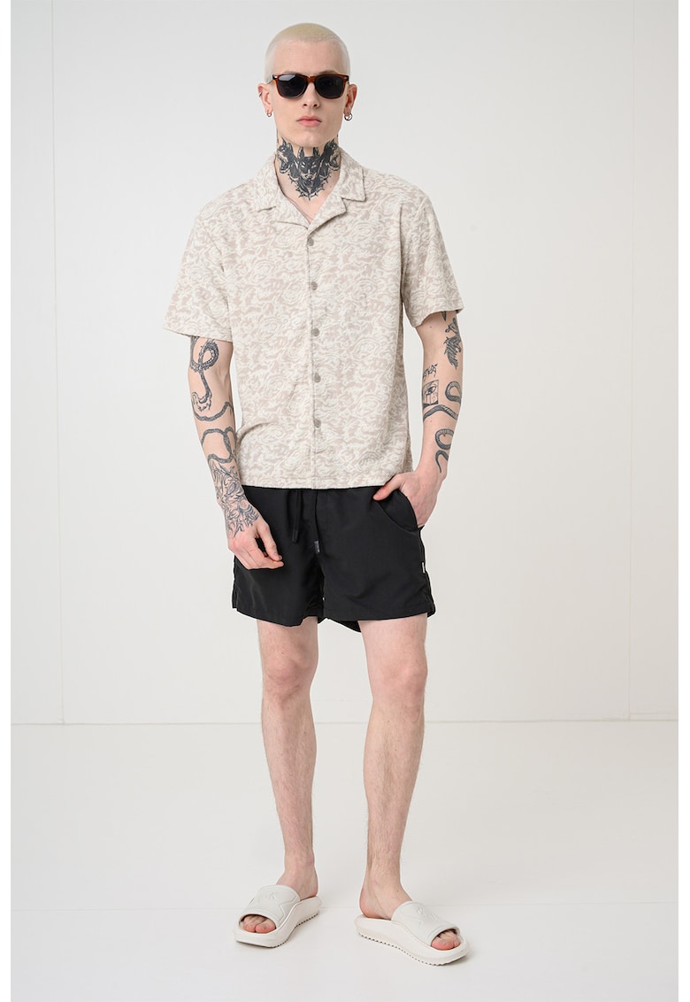 Pantaloni scurti de baie cu snur de ajustare in talie - Negru