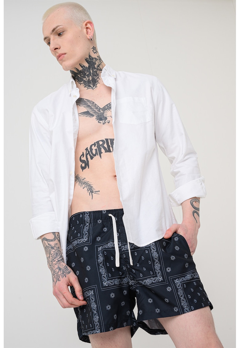 Pantaloni scurti de baie cu buzunar cu refilet pe partea din spate - Gri deschis/Albastru inchis
