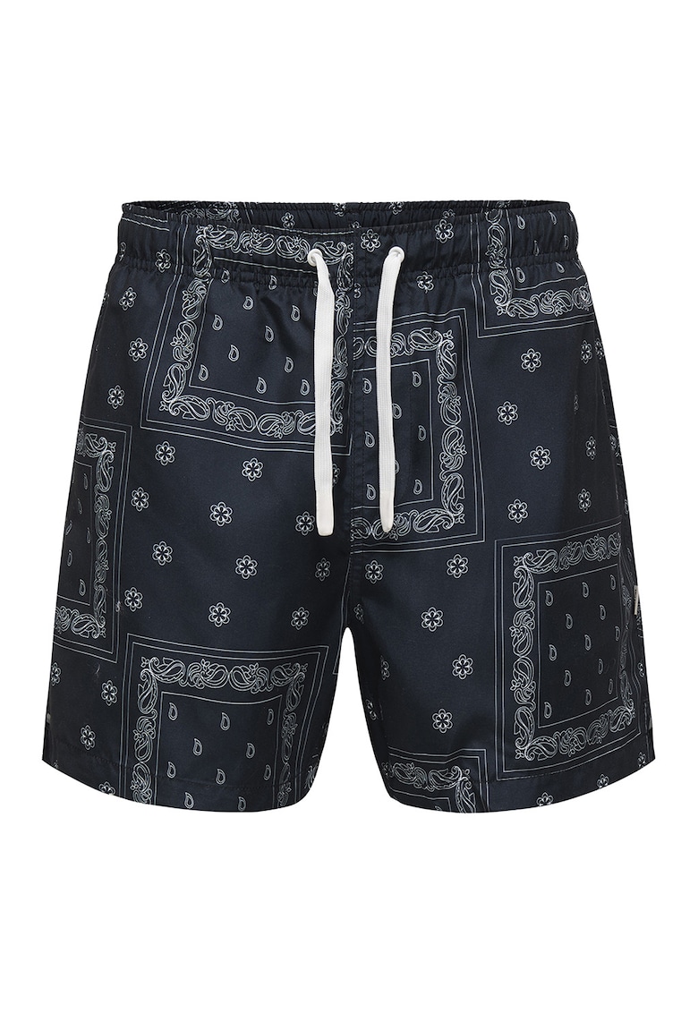 Pantaloni scurti de baie cu buzunar cu refilet pe partea din spate - Gri deschis/Albastru inchis