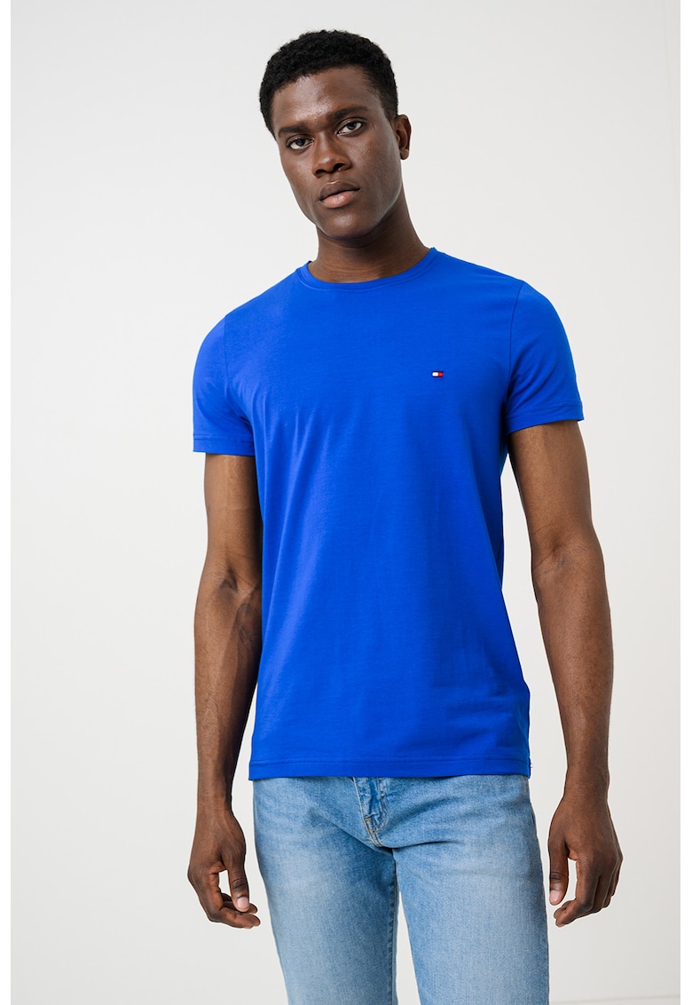 Tricou slim fit cu decolteu la baza gatului