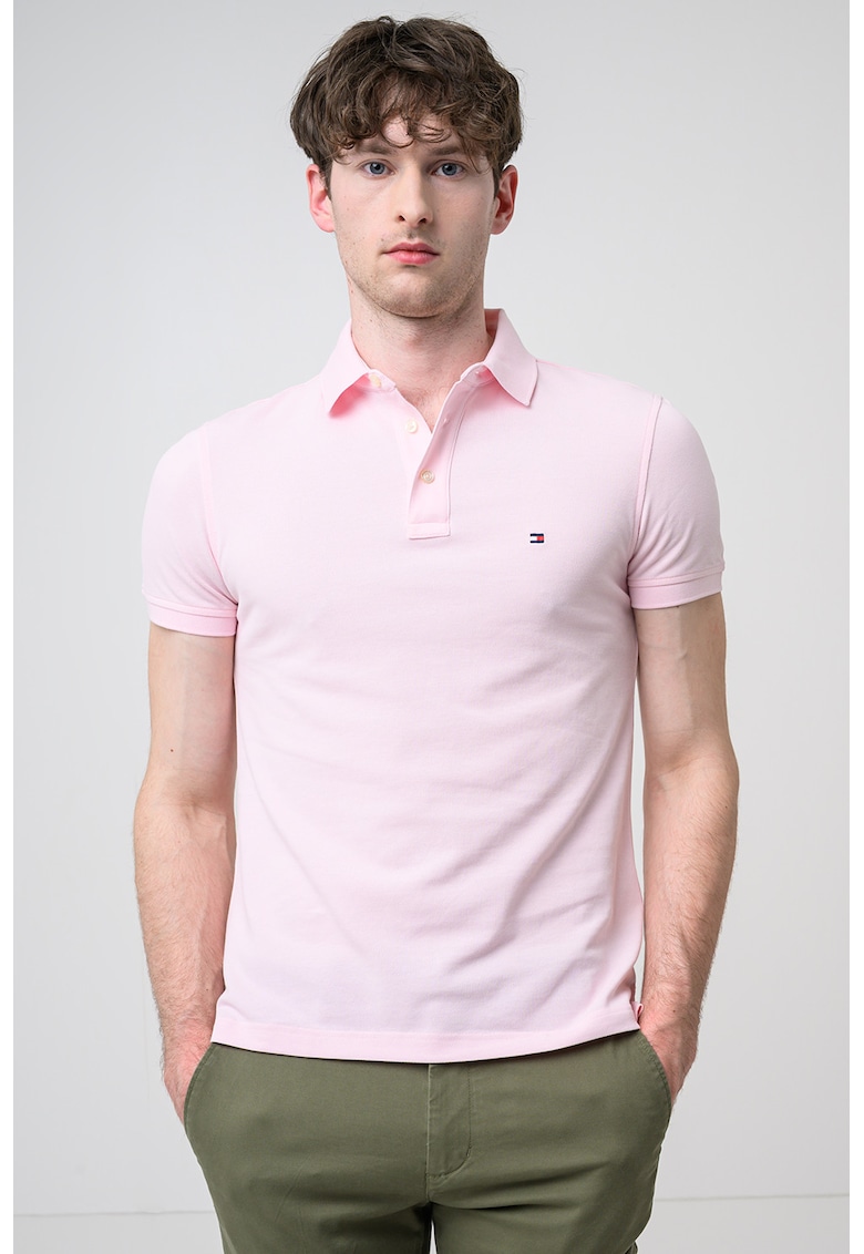 Tricou polo slim fit din amestec de bumbac organic 1985 - Roz deschis