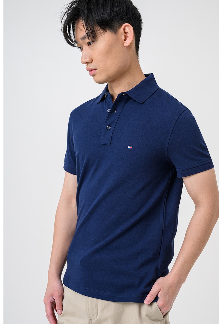 Tricou polo slim fit din amestec de bumbac organic 1985 - Bleumarin