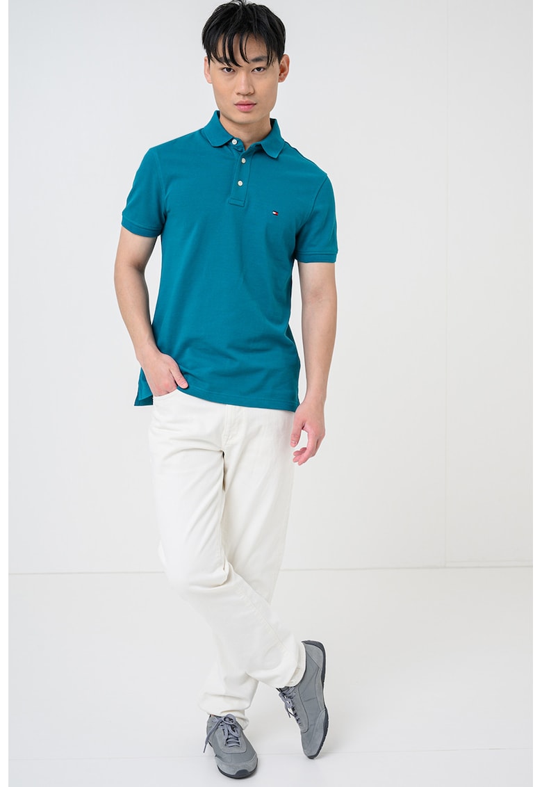 Tricou polo slim fit din amestec de bumbac organic 1985 - Verde smarald