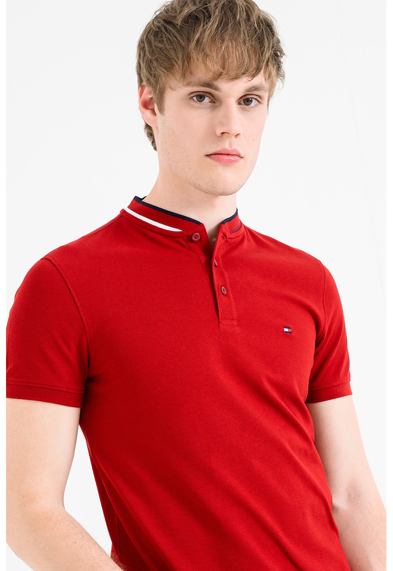 Tricou polo slim fit cu guler Mao - Rosu inchis