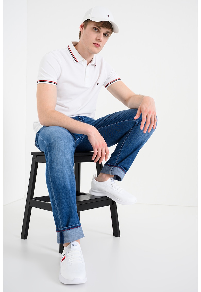 Tricou polo slim fit cu garnituri contrastante - Alb