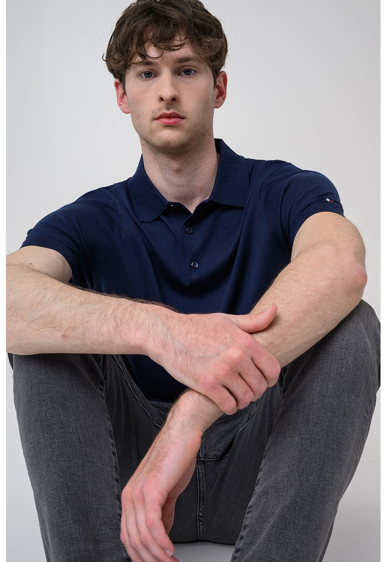 Tricou polo din amestec de bumbac organic si lyocell - Bleumarin