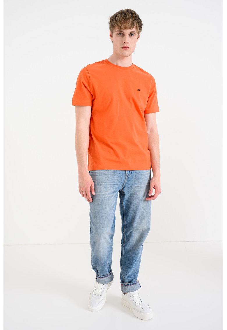 Tricou din bumbac cu decolteu la baza gatului - Portocaliu neon