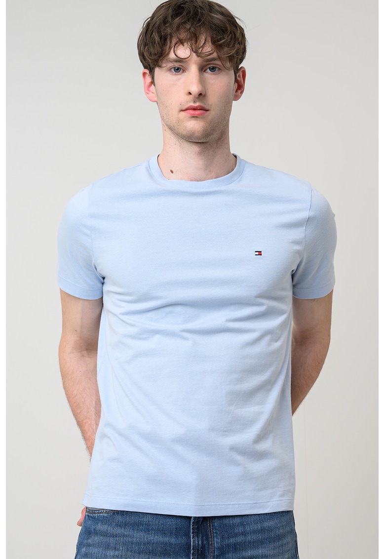 Tricou din bumbac cu decolteu la baza gatului - Albastru deschis