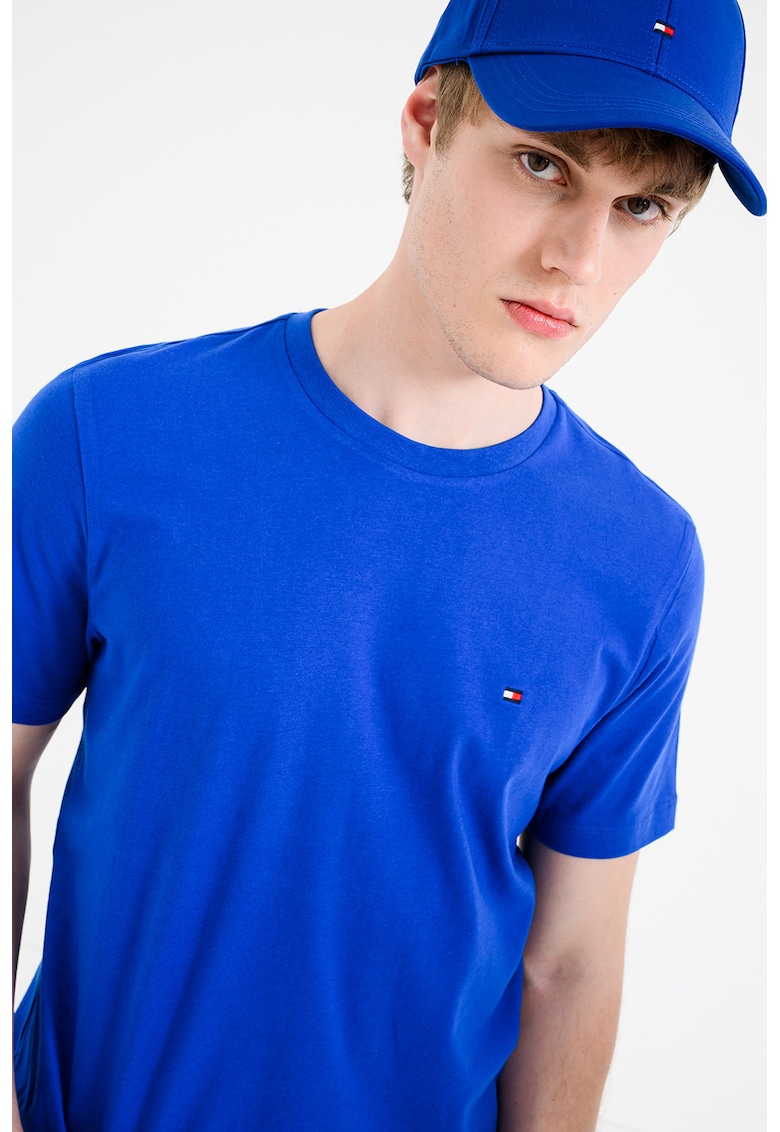 Tricou din bumbac cu decolteu la baza gatului - Albastru