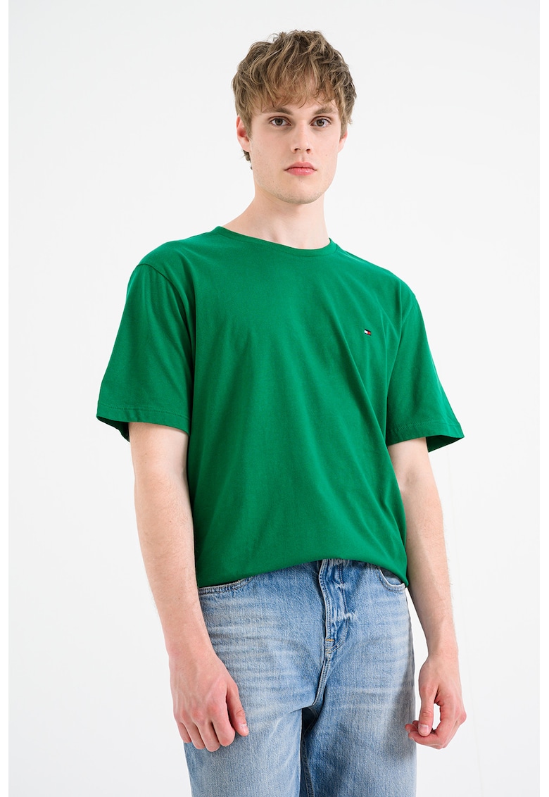 Tricou regular-fit cu decolteu la baza gatului Essential - Verde indian